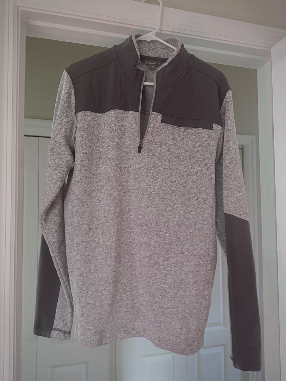 Eddie Bauer Gray Heather Quarter-Zip Pullover with Dark Gray Yoke
